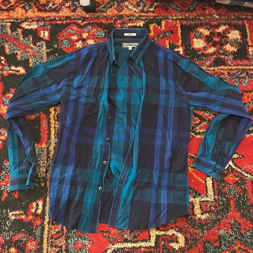 Men’s Medium Fitted Express long sleeve checked dress shirt